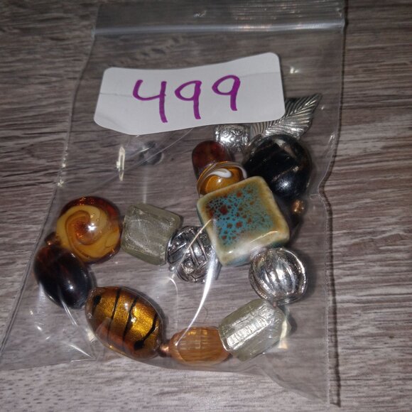 Vintage Beaded Stretch Bracelet With Elephant Charm & Mixed Beads Glass Boho - Picture 5 of 5